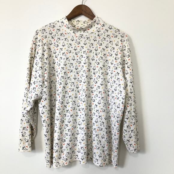 VTG Bobbie Brooks Ghost Print Mock Neck Ribbed Top 2X USA Retro Halloween 90s - Picture 2 of 9